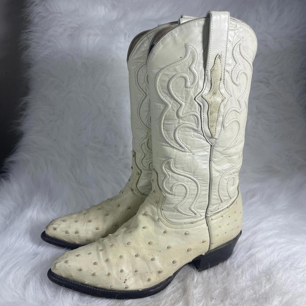 Wild West Western Cowboy Boots Ostrich Leather Men's Size 8.5 EE Long Toe